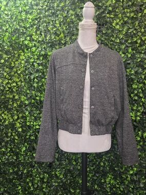 AUTRES FILLES Women's Charcoal Gray Bomber Jacket - Classic Snap-Front